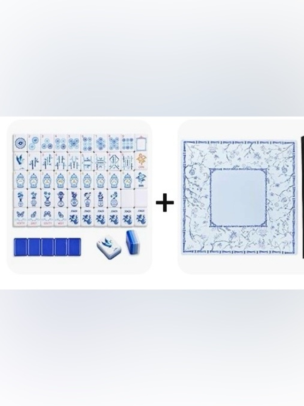 166-Piece Blue & White Mahjong Tile Set, Mahjong Mat and Matching tile bag - Picture 2 of 9
